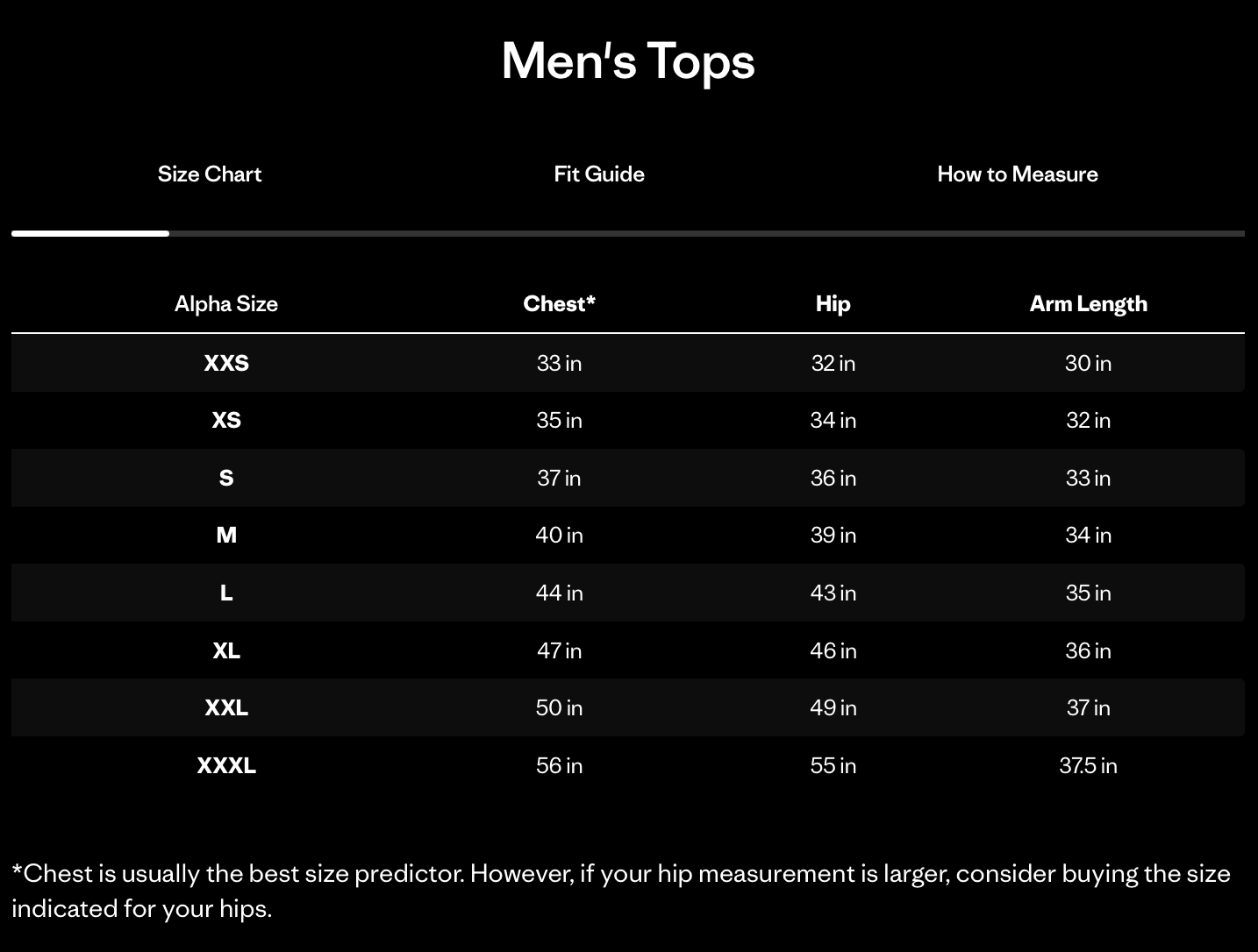 Size chart