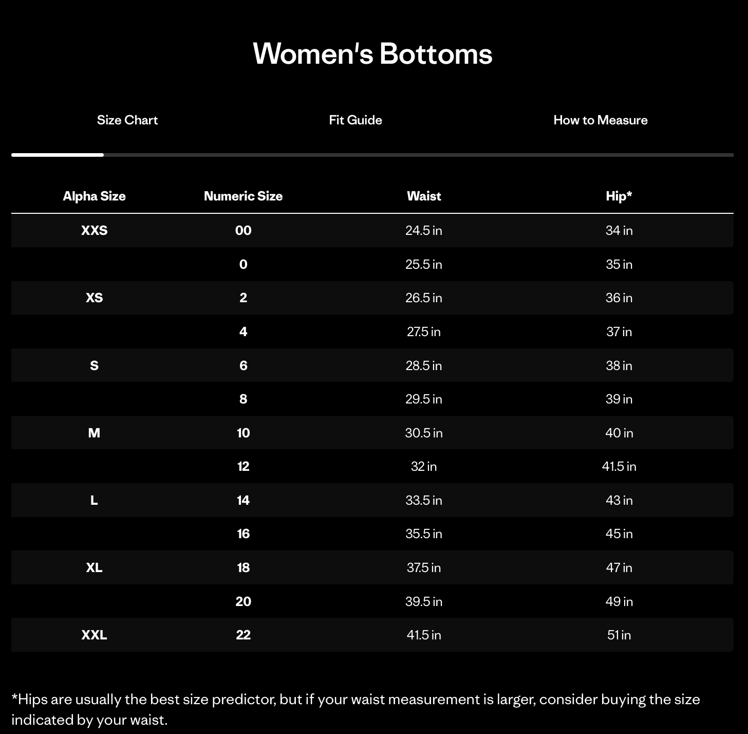 Size chart
