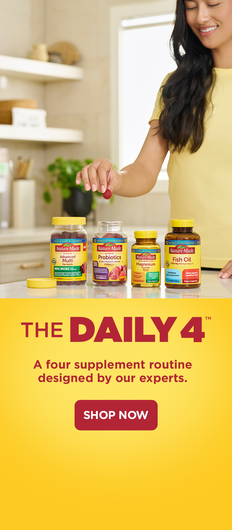 4 foundational supplements for you to take every day: a Multivitamin, Magnesium, Omega-3 and a Probiotic