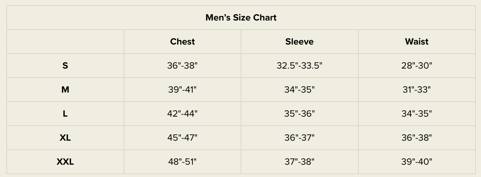Size chart