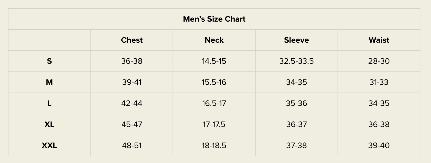 Size chart