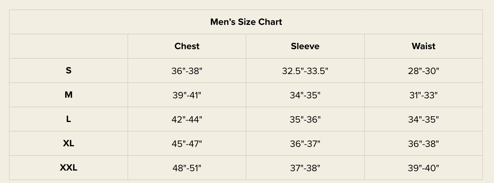 Size chart