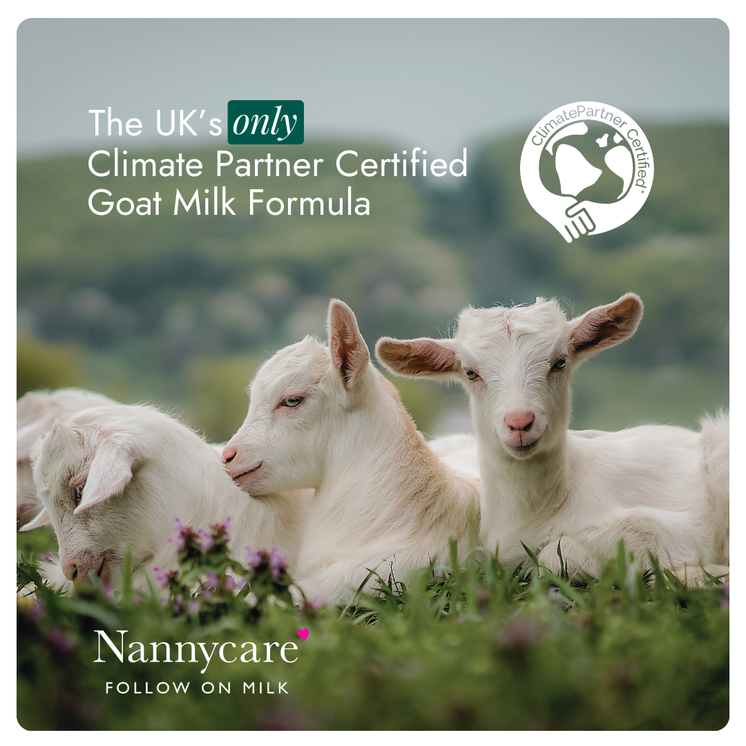 Image of Nannycare goat milk baby formula, made with higher levels of natural ingredients including fresh whole goat milk. The UK's only climate partner certified goat milk formula.
