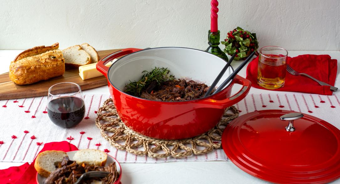 Classic Pot Roast in Red Dutch Oven