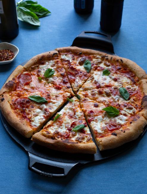 Pepperoni Pizza With Roasted Red Pepper and Basil Recipe