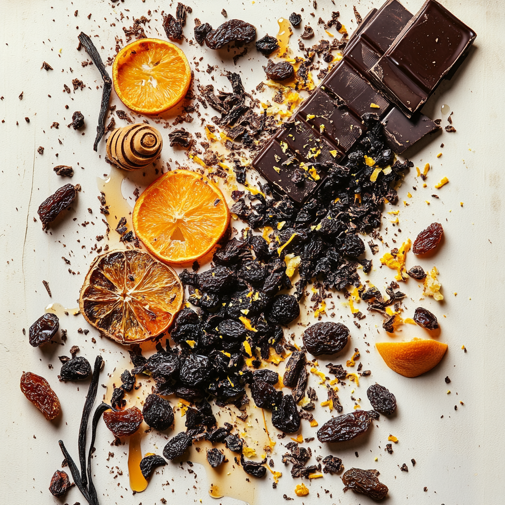 Vanilla, dried fruits and dark chocolate, drizzled with honey and sprinkled with citrus zest