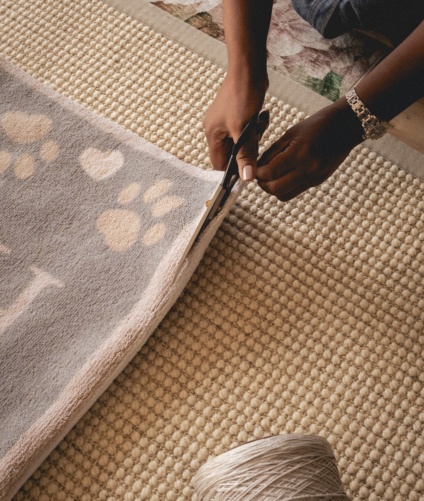 Homes Paws Blue Washable Doormat being cut to size.