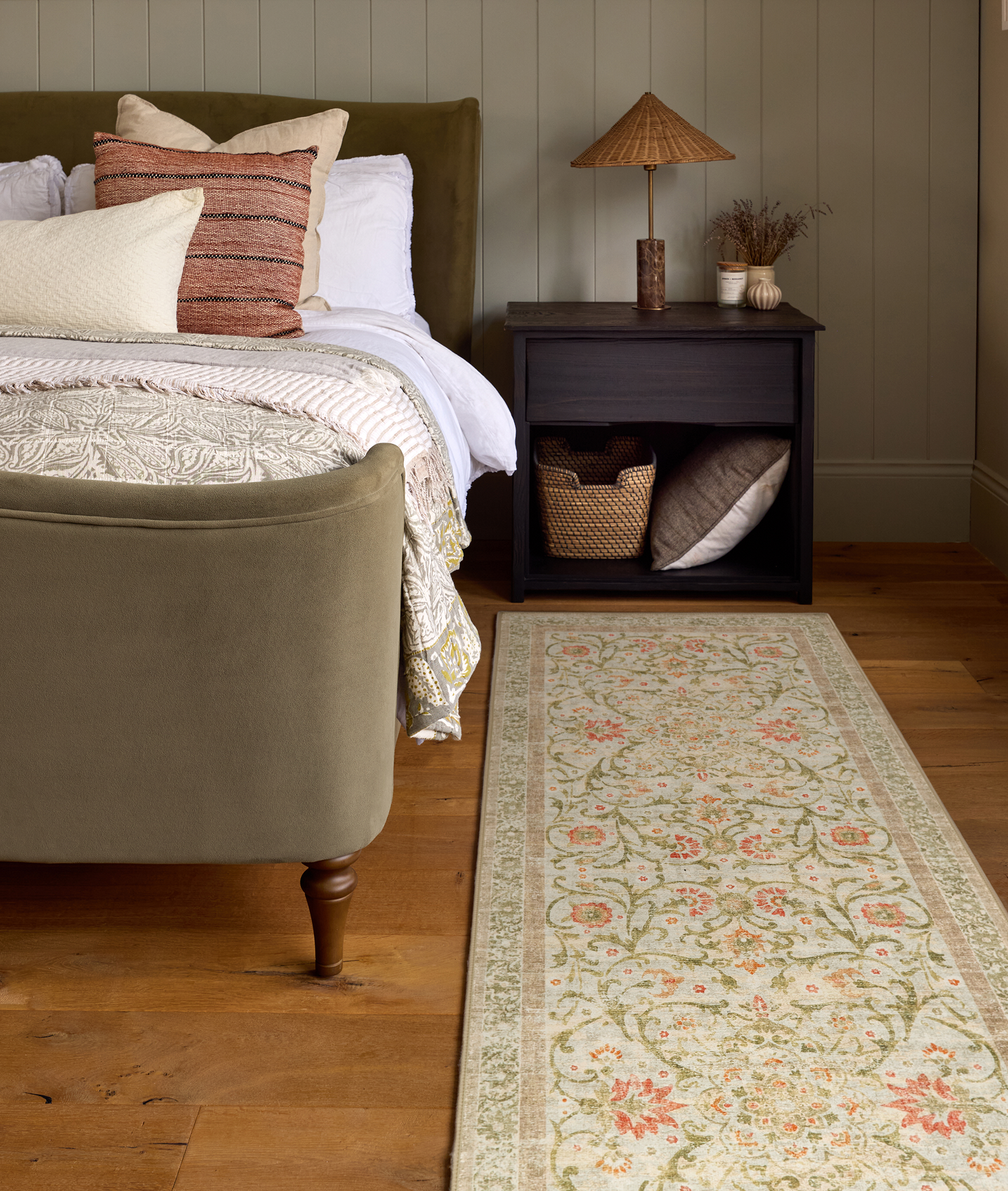 Country Paisley Eco-Washable Runner, styled by the bed.